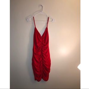 SHEIN Red Ruched-front Bodycon Dress